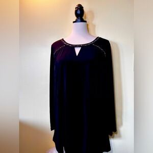 Susan Graver long sleeve liquid knit top. Black.